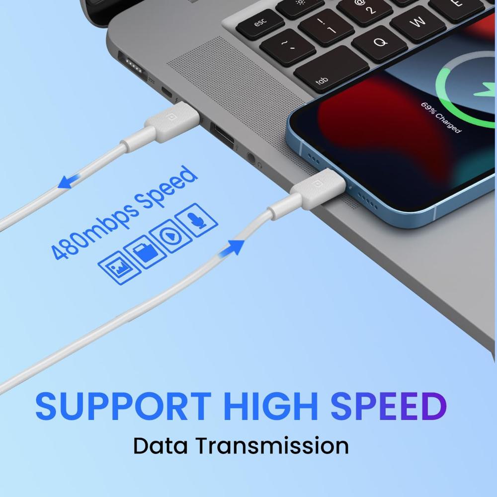 Portronics Konnect Link CL 27 W Type C to 8PIN Cable, 480Mbps Data Sync, Compatible with All Lightning Devices 1M Length