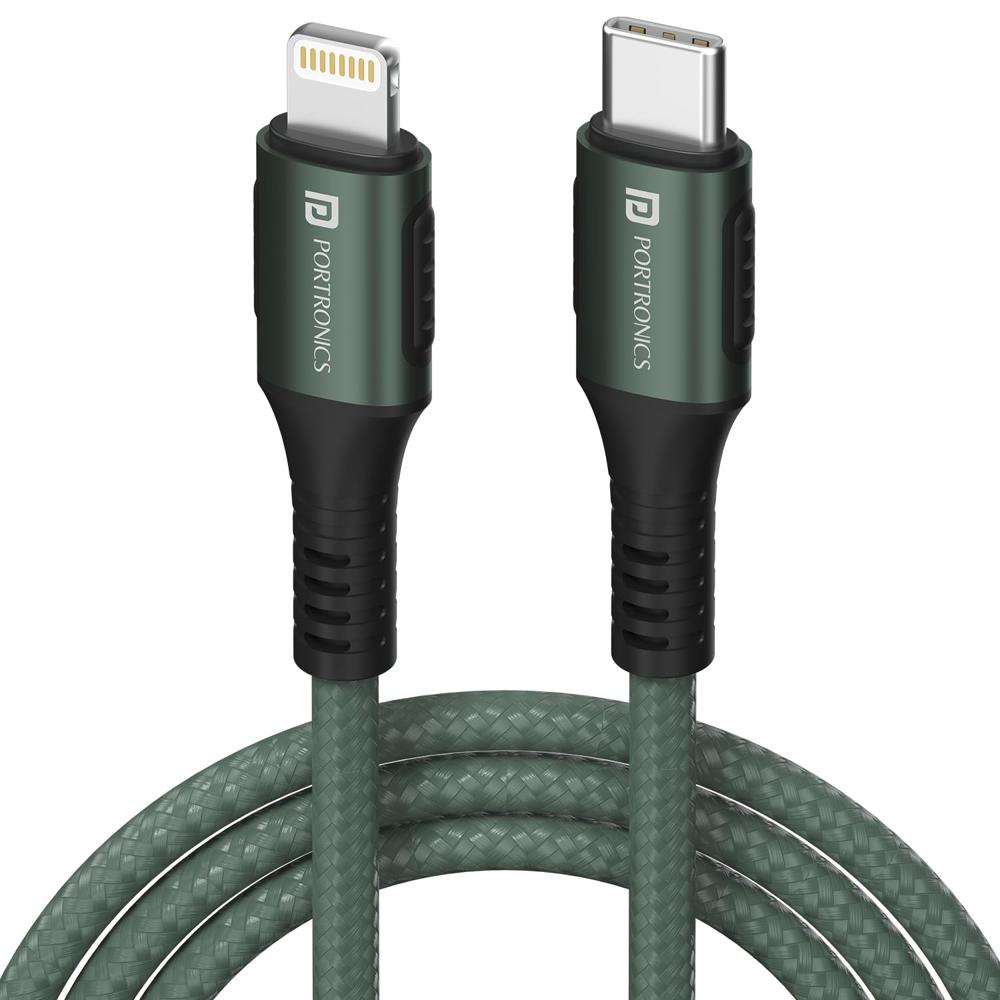 Portronics Konnect CL 20W POR-1067 Type-C to 8 Pin USB 1.2M Cable With Power Delivery & 3A Quick Charge Support, Nylon