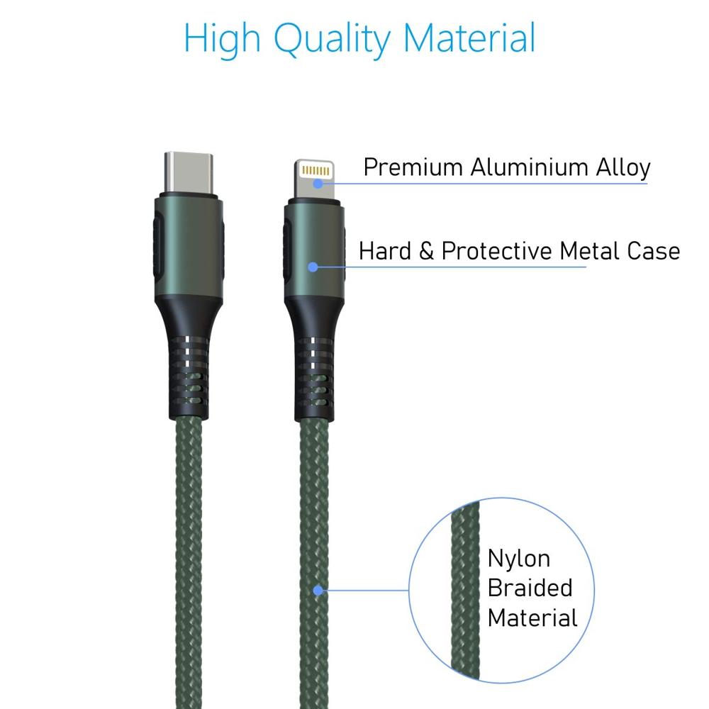 Portronics Konnect CL 20W POR-1067 Type-C to 8 Pin USB 1.2M Cable With Power Delivery & 3A Quick Charge Support, Nylon