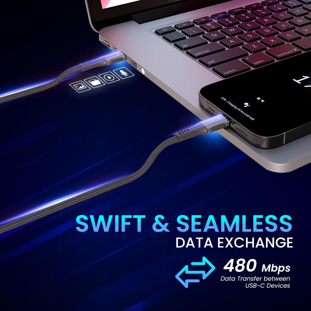 Portronics Konnect 240C 240W Futuristic Unbreakable Nylon Braided Type C Fast Charging