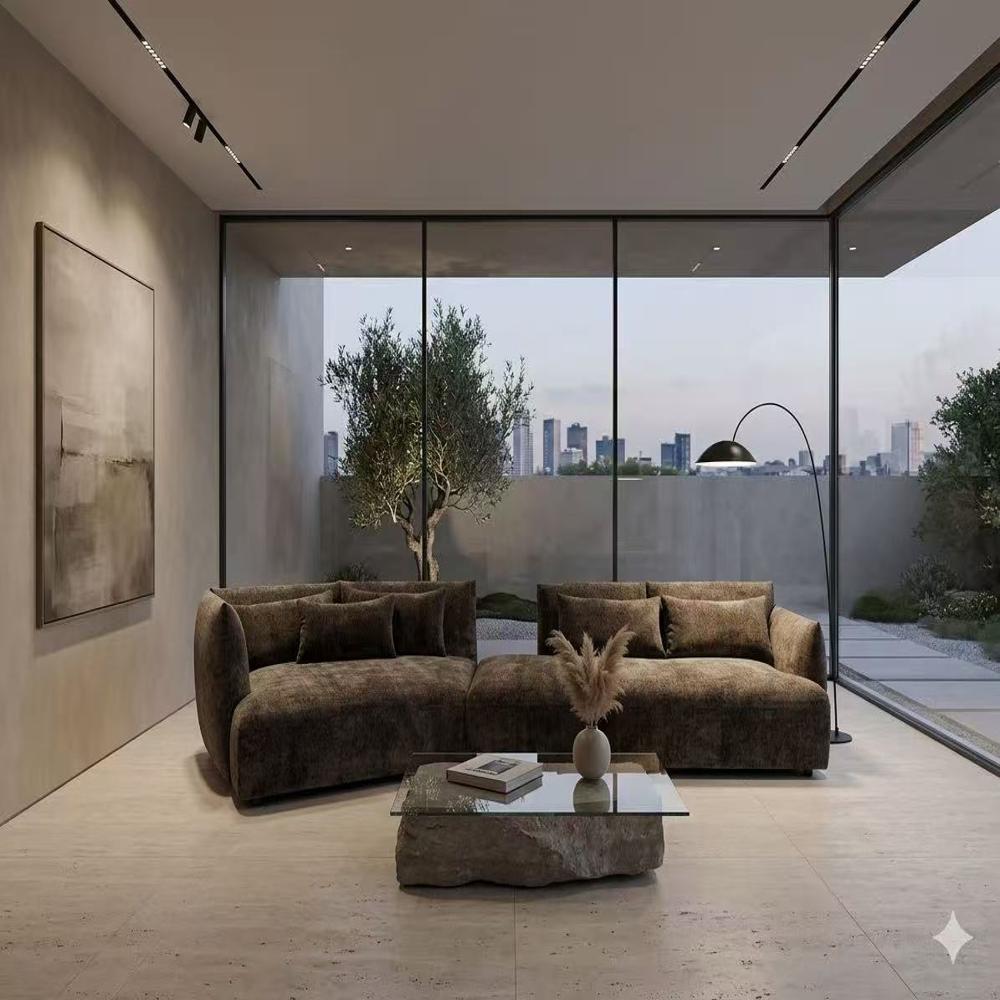 Luxury Curved Corner Caterpillar Sofa,L-Shaped Modular Fabric Floor Sofa