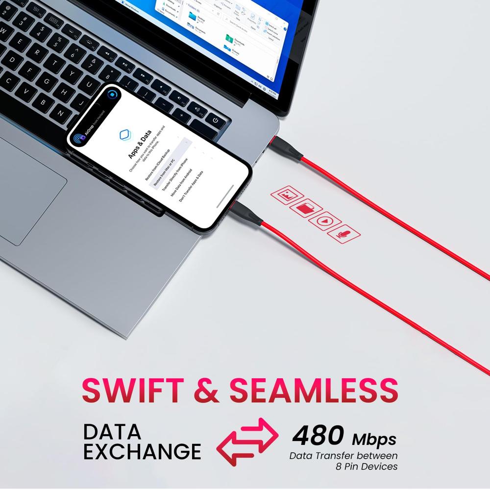 Portronics Silklink 20W Type-C to 8 Pin Fast charging Cable for Lightning Devices,Premium Silicon Cable