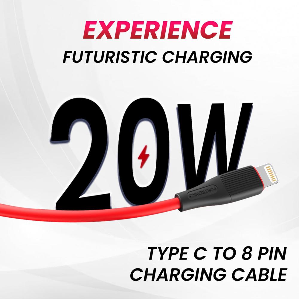 Portronics Silklink 20W Type-C to 8 Pin Fast charging Cable for Lightning Devices,Premium Silicon Cable