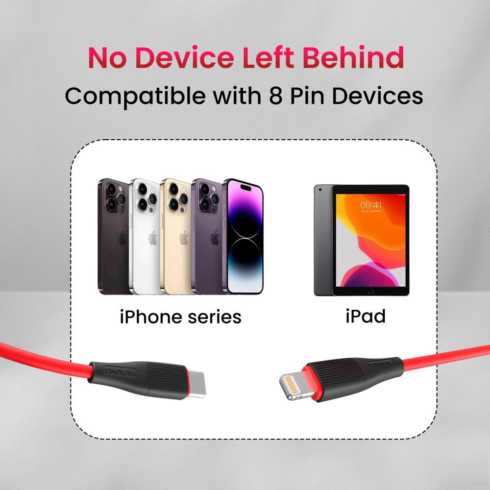 Portronics Silklink 20W Type-C to 8 Pin Fast charging Cable for Lightning Devices,Premium Silicon Cable