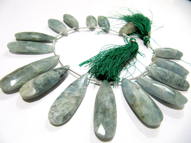 Natural Aquamarine Long Pear Shape Faceted Briolette beads 10x25mm To 12x40mm Strand 8 Inches Long