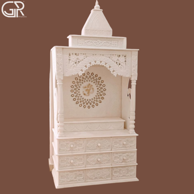 Carved Jali Makrana marble mandir, (Ht-5ft)