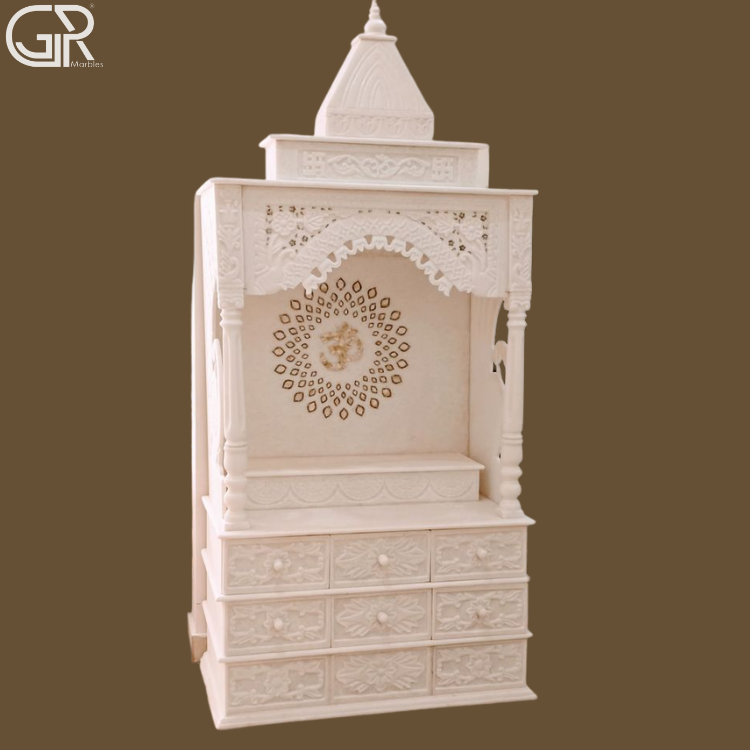 Carved Jali Makrana marble mandir, (Ht-5ft)