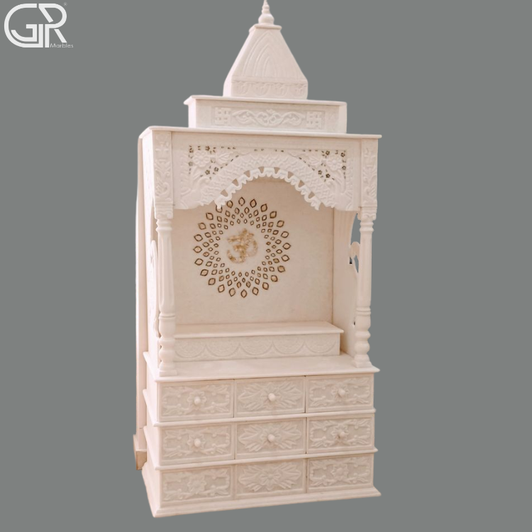 Carved Jali Makrana marble mandir, (Ht-5ft)