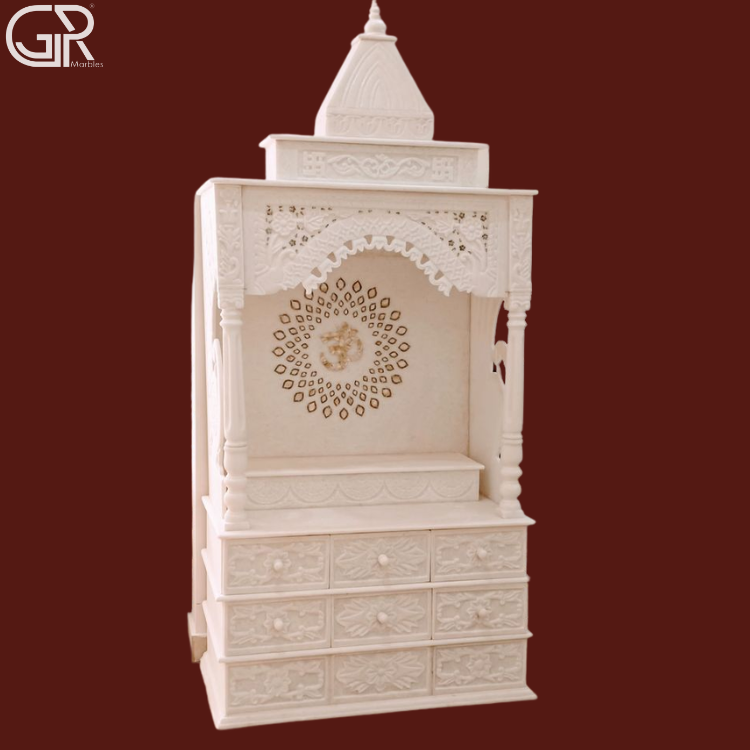 Carved Jali Makrana marble mandir, (Ht-5ft)