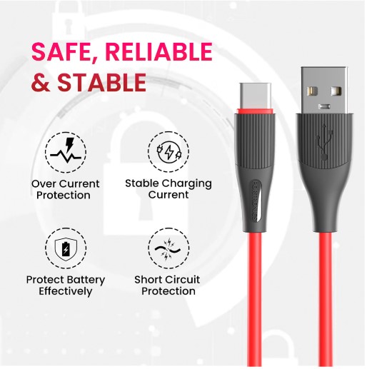 Portronics Type C 3 A 1 m Silklink 3A USB to Type C Fast charging Cable for Lightning Devices, Premium Silicon Cable (Compatible with Smartphones, Red, One Cable)