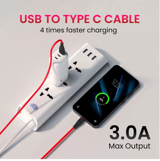Portronics Type C 3 A 1 m Silklink 3A USB to Type C Fast charging Cable for Lightning Devices, Premium Silicon Cable (Compatible with Smartphones, Red, One Cable)