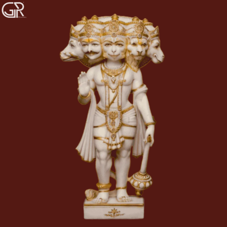 Marble Panchmukhi Hanuman Statue, (Ht-3ft)