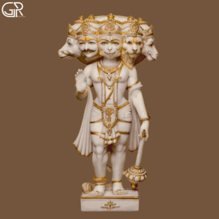 Marble Panchmukhi Hanuman Statue, (Ht-3ft)