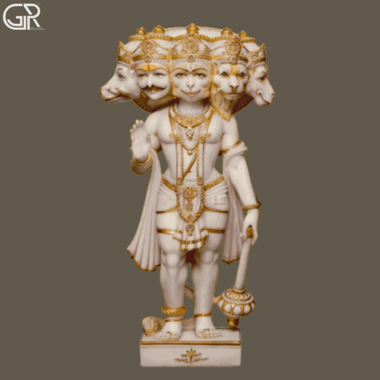 Marble Panchmukhi Hanuman Statue, (Ht-3ft)