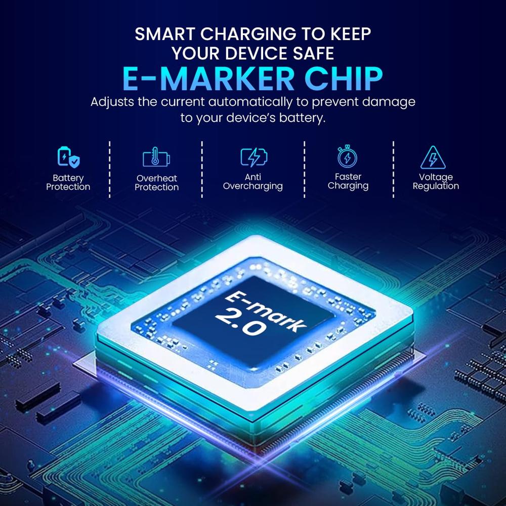 Portronics Konnect 240C 240W Futuristic Unbreakable Nylon Braided Type C Fast Charging Cable 2M Long, Supports Laptop