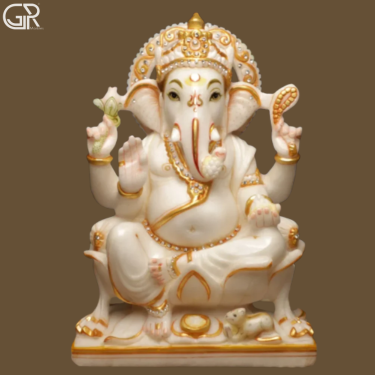 Marble Ganpati Murti - Color: White