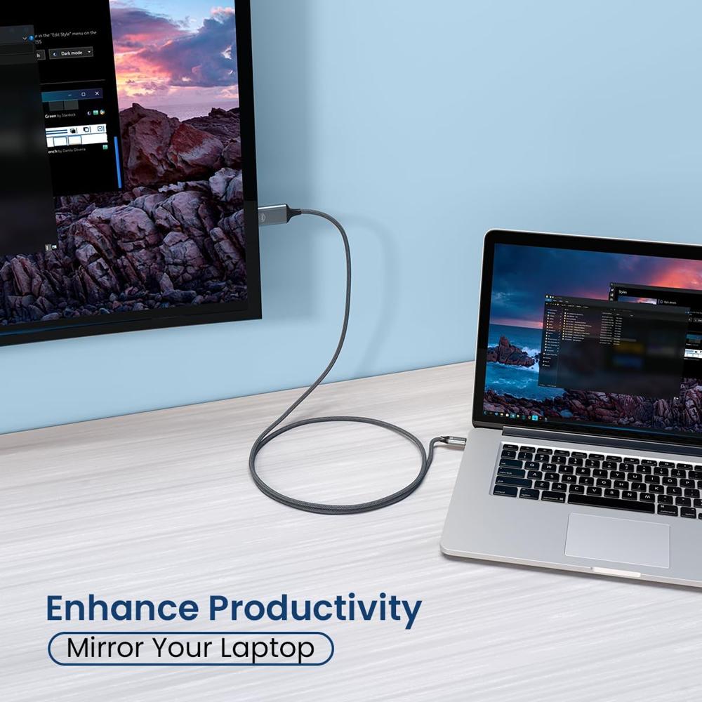 Portronics Konnect Vision C 4K 60Hz Type C to HDMI Cable with 1.8M Cord Length, Nylon Braided, Gold Plated Connectors for Laptop,