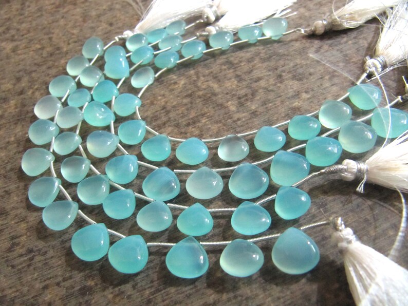 Natural Aqua Chalcedony 11-12mm HEART Shape Plain Smooth Gemstone Beads Strand 8 Inches Long