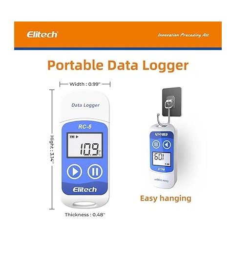 Elitech Digital USB Temperature Data Logger For Warehouse Storage Refrigerated Transport, RC-5