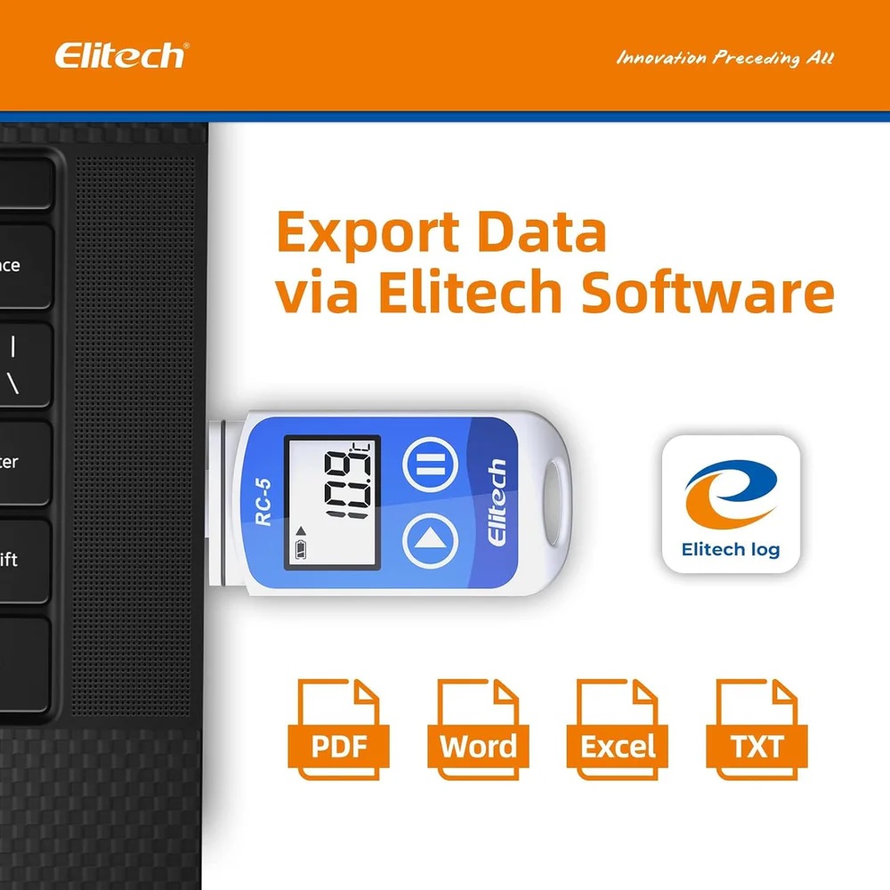 Elitech Digital USB Temperature Data Logger For Warehouse Storage Refrigerated Transport, RC-5