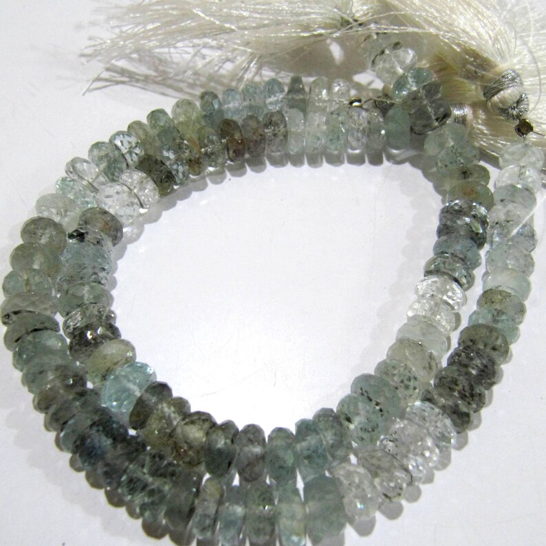 Natural Moss Aquamarine Rondelle Faceted Shaded 8-9mm Gemstone Beads Strand 8 inches long 