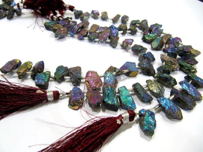 Titanium Rainbow Rough Aquamarine Natural Beads AB Mystic Coated 8 inches Strand Beads Size 7x13mm to14x20mm 20 bead