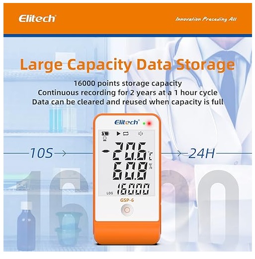 Elitech Temperature and Humidity Data Logger Recorder Humidity Sensor Probe Monitor, GSP-6