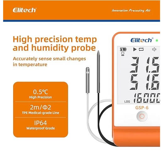 Elitech Temperature and Humidity Data Logger Recorder Humidity Sensor Probe Monitor, GSP-6