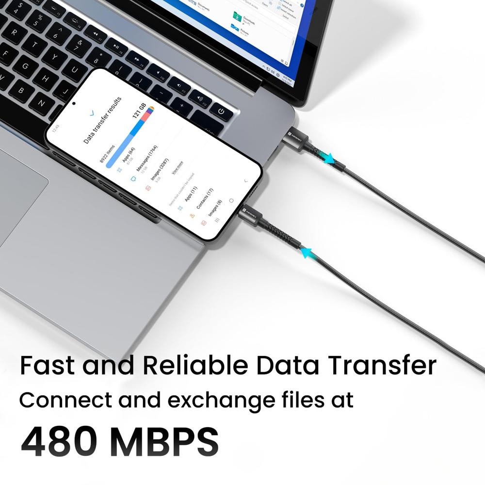Portronics Konnect X USB to Type C Cable with 3A Output, Fast Charging & Data Transfer, Nylon