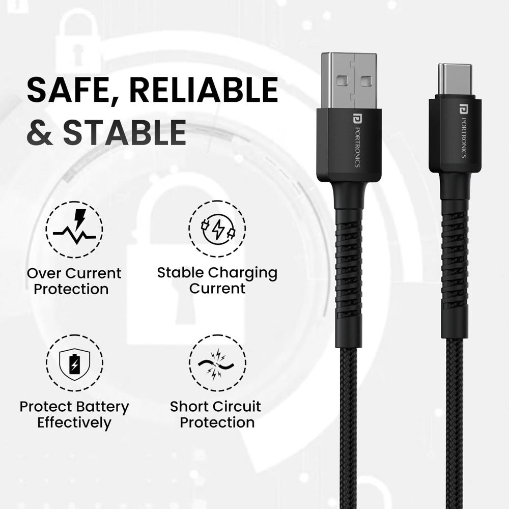 Portronics Konnect X USB to Type C Cable with 3A Output, Fast Charging & Data Transfer, Nylon