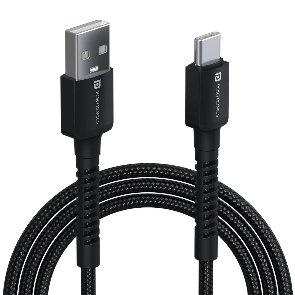 Portronics Konnect X 3A Unbreakable Nylon Braided USB to Type C Fast Charging Cable 2M Long, Supports All