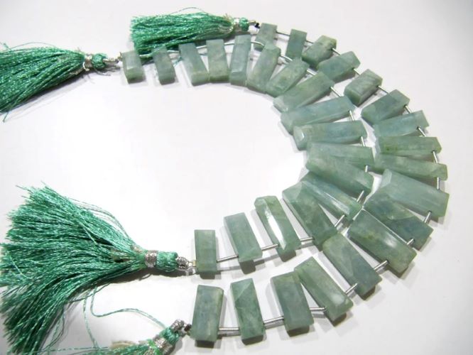 Natural Aquamarine Baguette Shape 8x12mm Approximately Long Beads strand 8 Inches