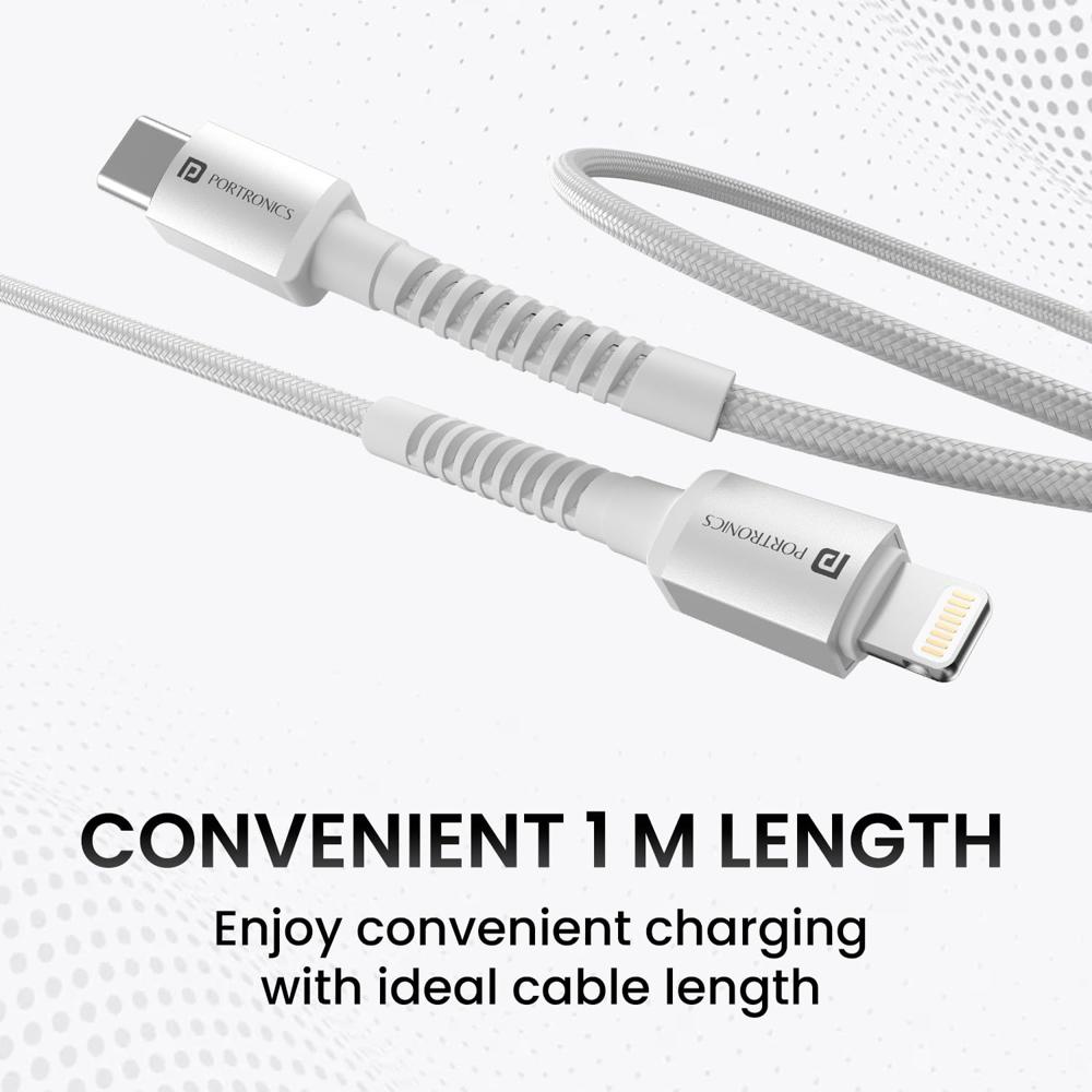 Portronics Konnect X Type C to 8-Pin 27W Fast Charging Cable, Premium TPE Material, Support to