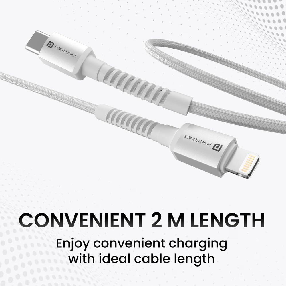Portronics Konnect X Type C to 8-Pin 27W Fast Charging Cable, Premium TPE Material, Support to all Lightning Devices 2M Length