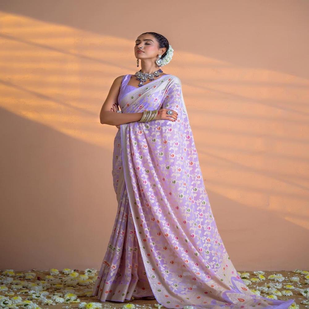 Pure banarasi khaddi  chiffon saree 