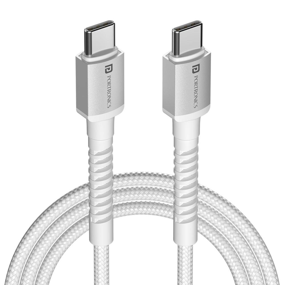 Portronics Konnect X 60W Type C to Type C Unbreakable Nylon Braided Cable, 2M Fast Charging Cable