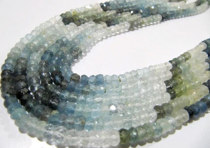 Natural Moss Aquamarine Rondelle Faceted Shaded 3 to 5mm Gemstone Beads Strand 13 inches long