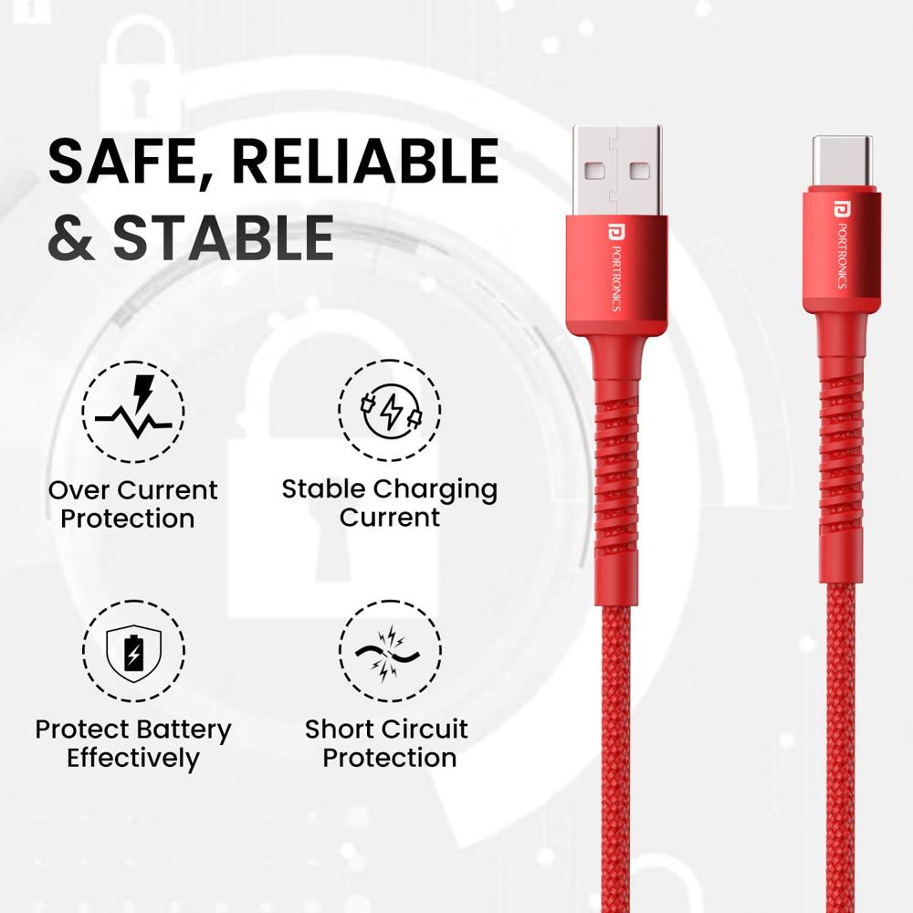 Portronics Konnect X 60W 6A USB-A to Type C Fast Charging Cable With WARP/DASH/VOOC/SuperVOOC/FLASH Charging Support,