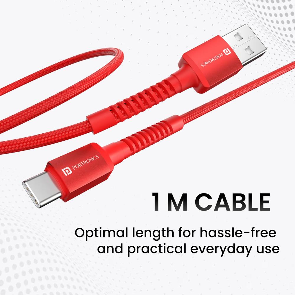 Portronics Konnect X 60W 6A USB-A to Type C Fast Charging Cable With WARP/DASH/VOOC/SuperVOOC/FLASH Charging Support,