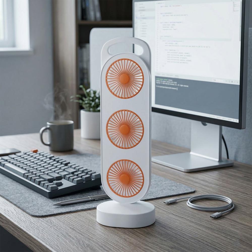 Portable 3 In 1 Design Triple Head Table Fan (1 Pc) - Color: Mix