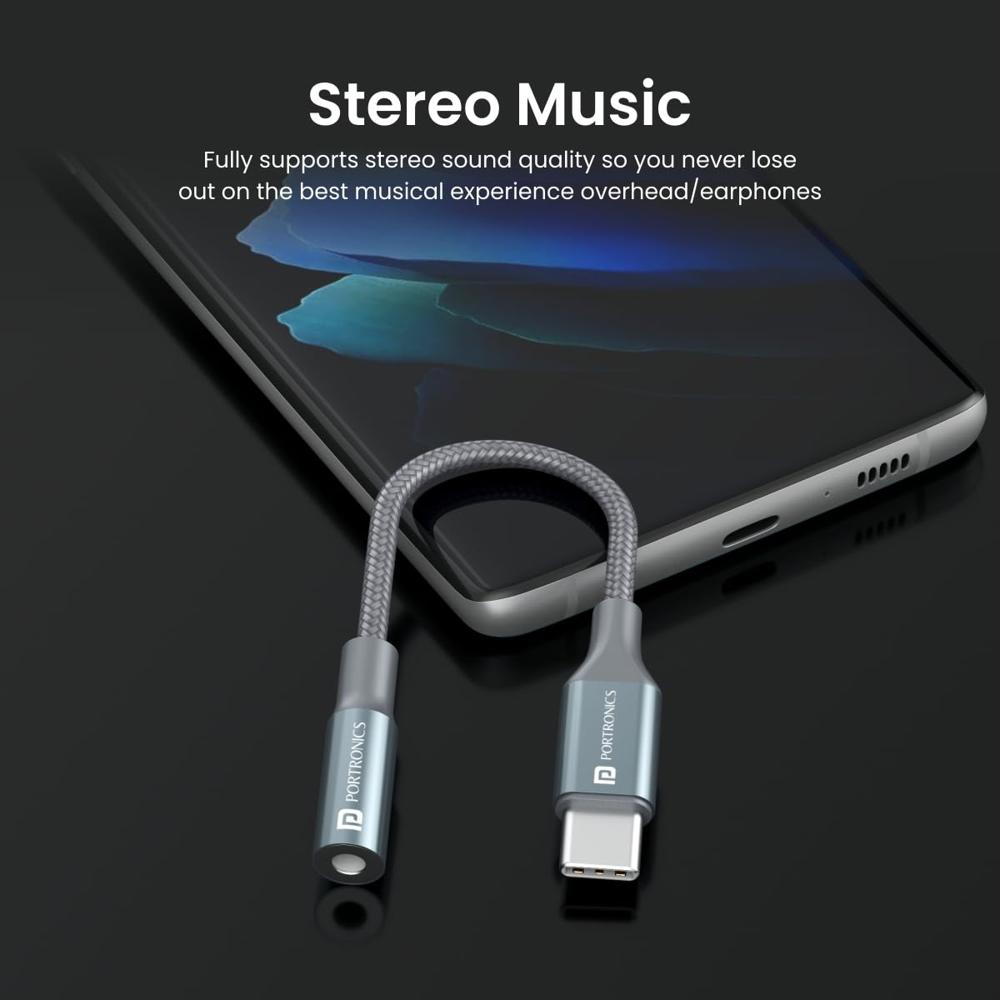 Portronics iKonnect C Type C to 3.5mm Audio Jack Splitter Connector with Hi-Res DAC