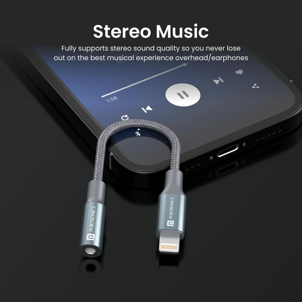 Portronics iKonnect L 8Pin to 3.5mm Audio Jack Splitter Connector with Hi-Res DAC Headphone Converter Adapter for 8Pin Phones