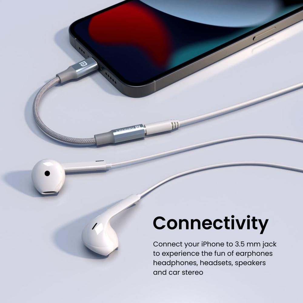 Portronics iKonnect L 8Pin to 3.5mm Audio Jack Splitter Connector with Hi-Res DAC Headphone Converter Adapter for 8Pin Phones