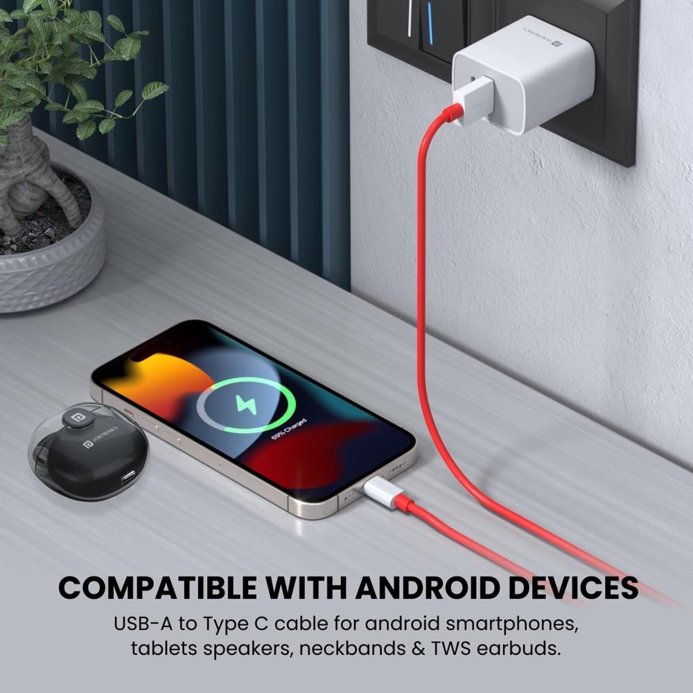 Portronics Konnect Dash Pro 65W USB to Type C Charging Cable with 6Amp Output, 480 mbps Data Sync, 1M Length, Supports
