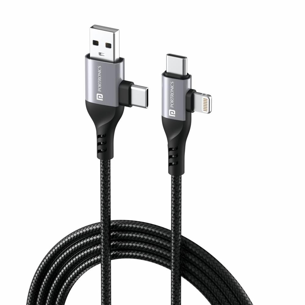 Portronics Konnect 4 IN 1 Unbreakable Nylon Braided Multi Functional Fast Charging Cable with Fast Data