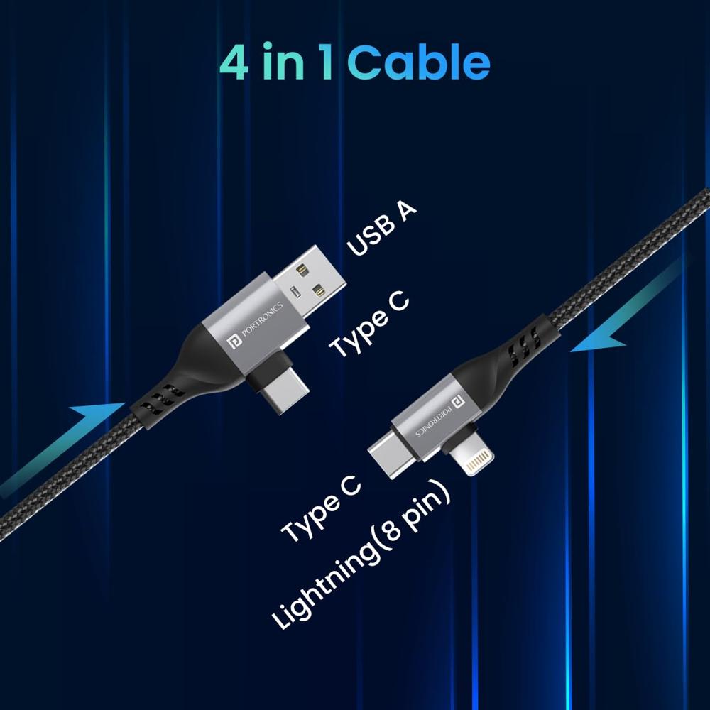 Portronics Konnect 4 IN 1 Unbreakable Nylon Braided Multi Functional Fast Charging Cable with Fast Data