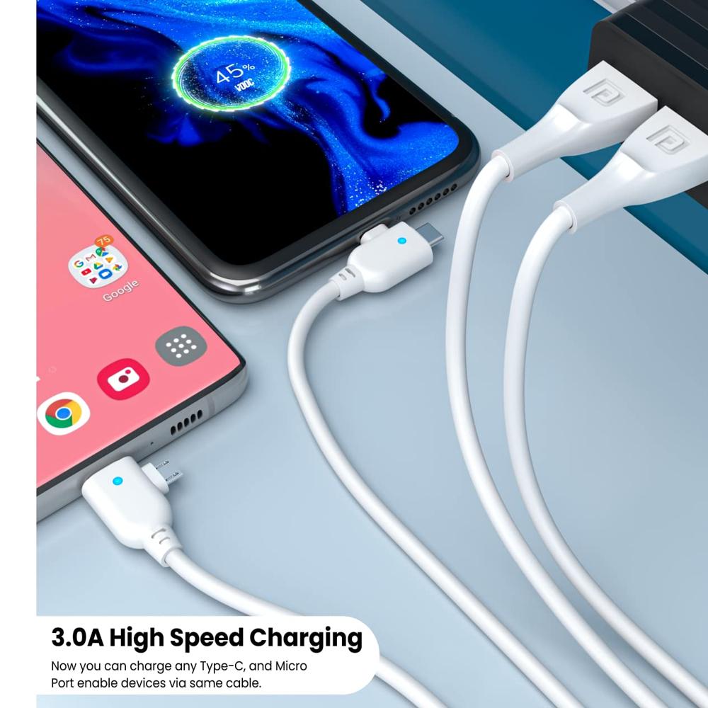 Portronics Konnect Spydr 2 Multi-Functional Charging Cable (Type C + Micro USB) 3.0 A Output, PVC Material