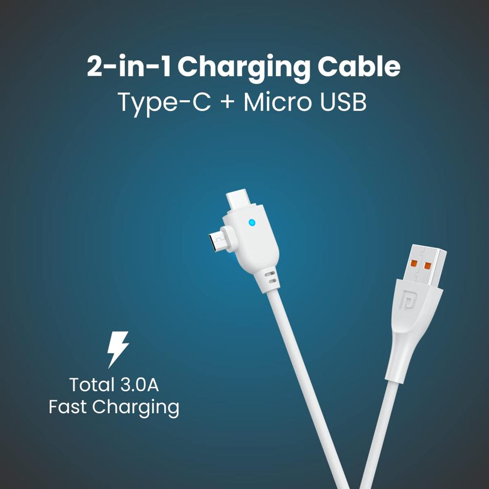 Portronics Konnect Spydr 2 Multi-Functional Charging Cable (Type C + Micro USB) 3.0 A Output, PVC Material