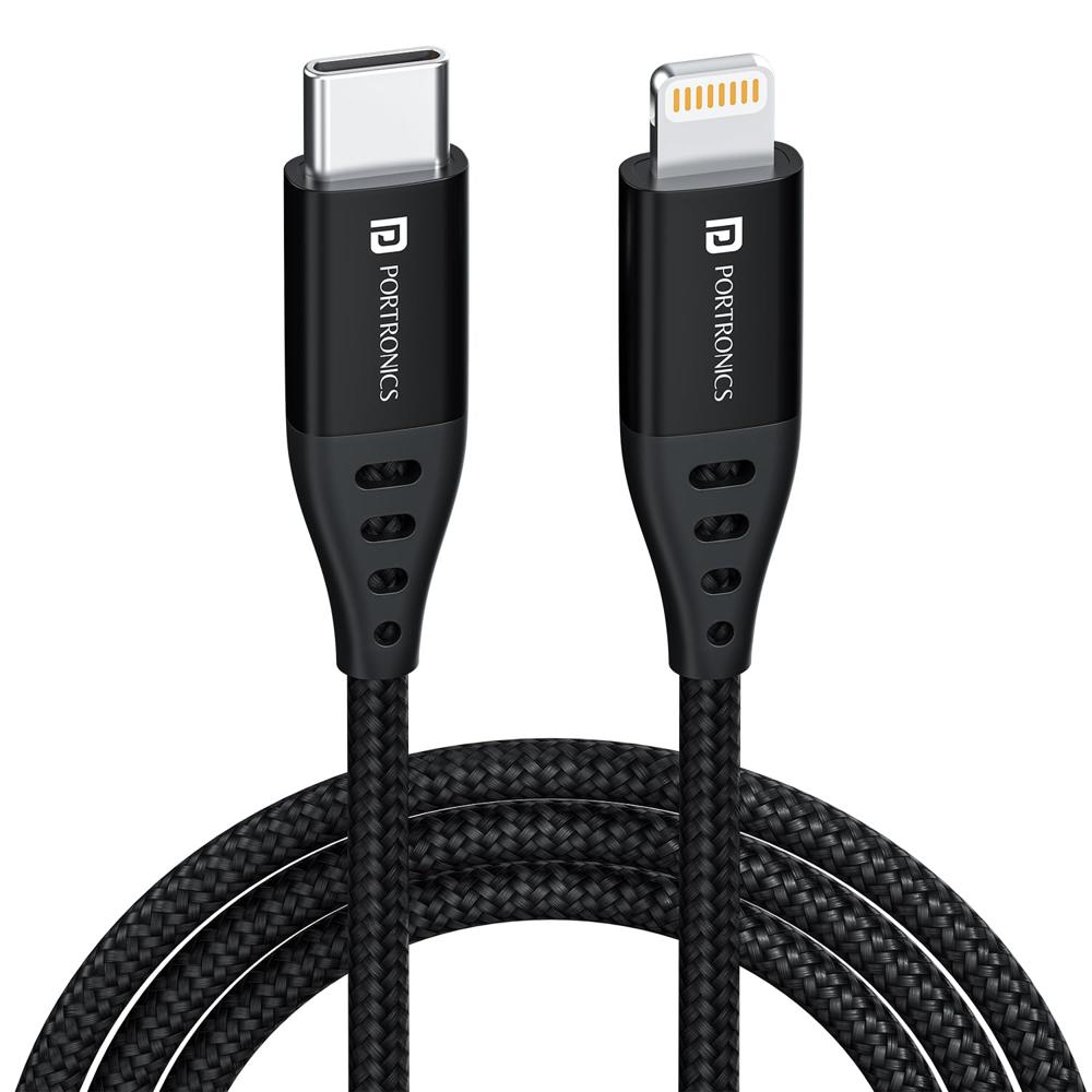 Portronics Konnect L1 20W Type C to 8 Pin Quick Charging Cable with Nylon Braided, Metal Heads, 1 M Length