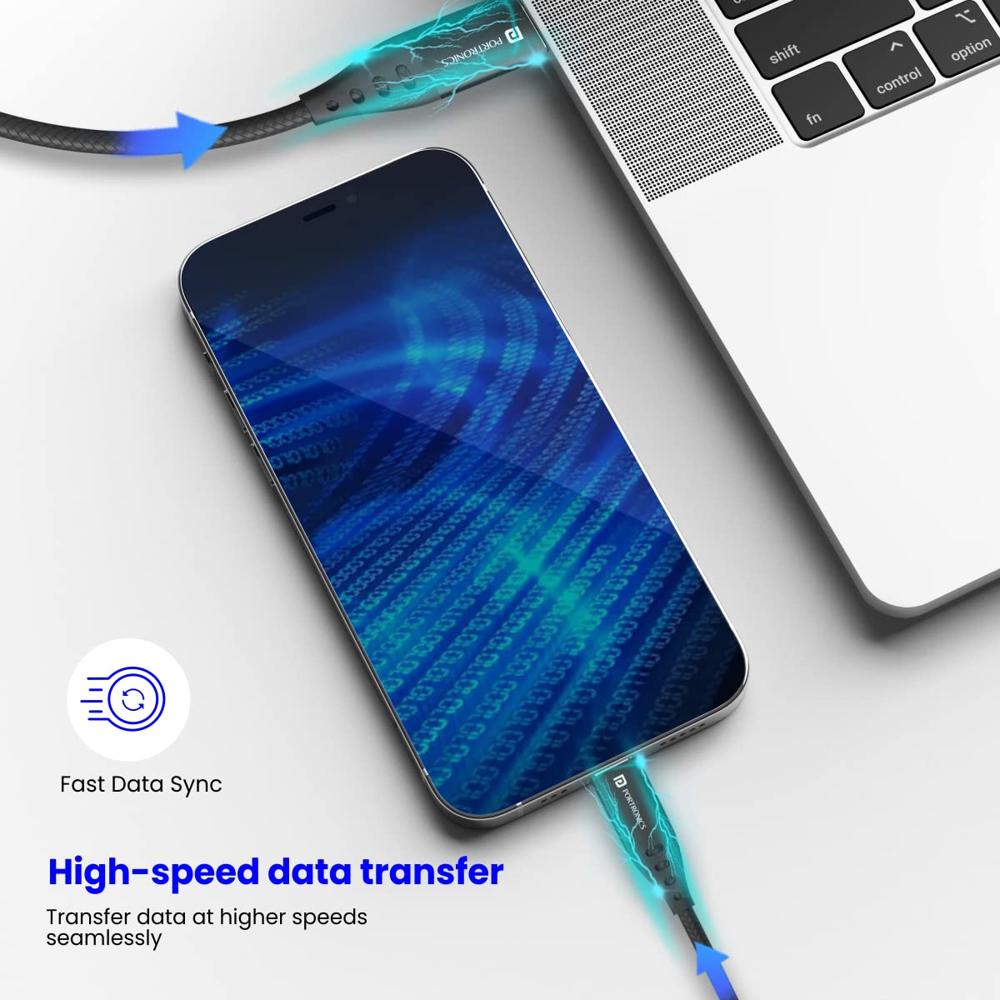 Portronics Konnect L1 20W Type C to 8 Pin Quick Charging Cable with Nylon Braided, Metal Heads, 1 M Length